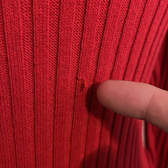 Bebe Red Rhinestone Bling Embellished Faux Pearl Detailed Ribbed Long Sleeve Top - Picture 9 of 11